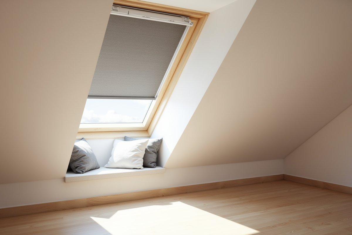 Chambre de grenier moderne avec fenêtre Velux GGL SK06 lumineuse
