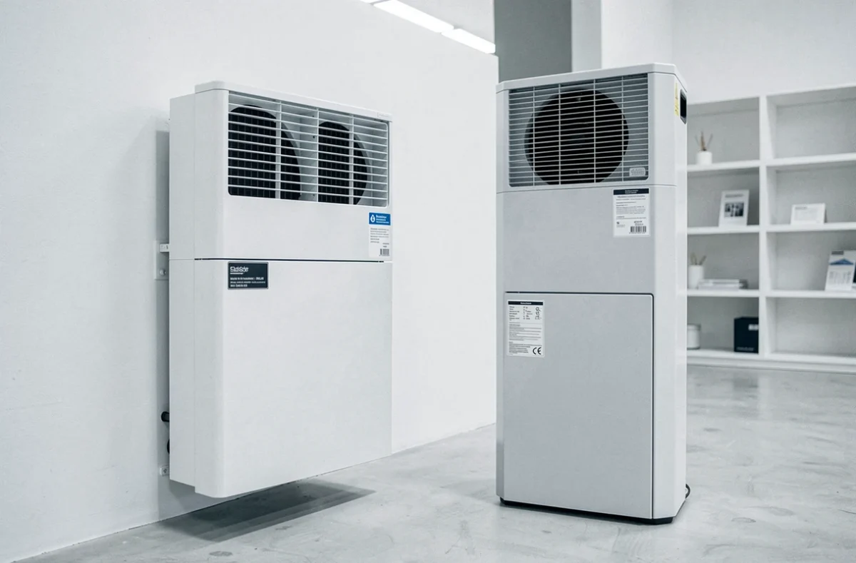 Comparaison entre une pompe à chaleur air-air et une unité air-eau dans un showroom de matériel thermique