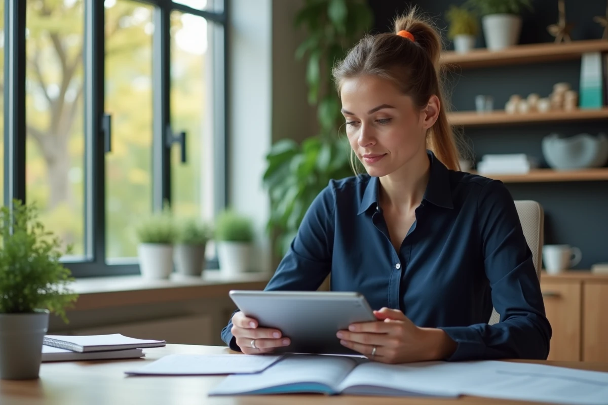 Consultante énergie femme au bureau avec tablette