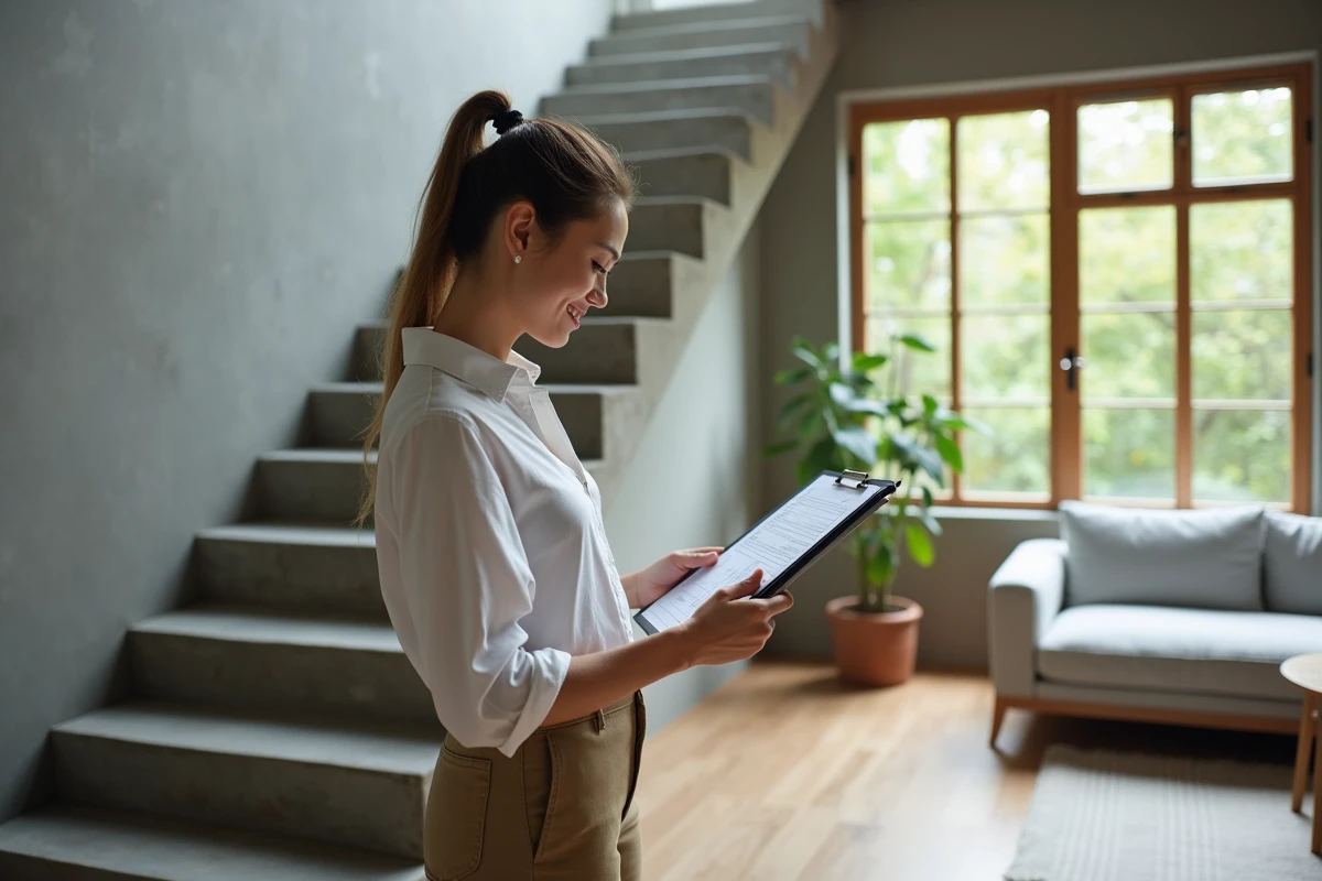 Jeune femme examinant un devis de renovation dans un appartement