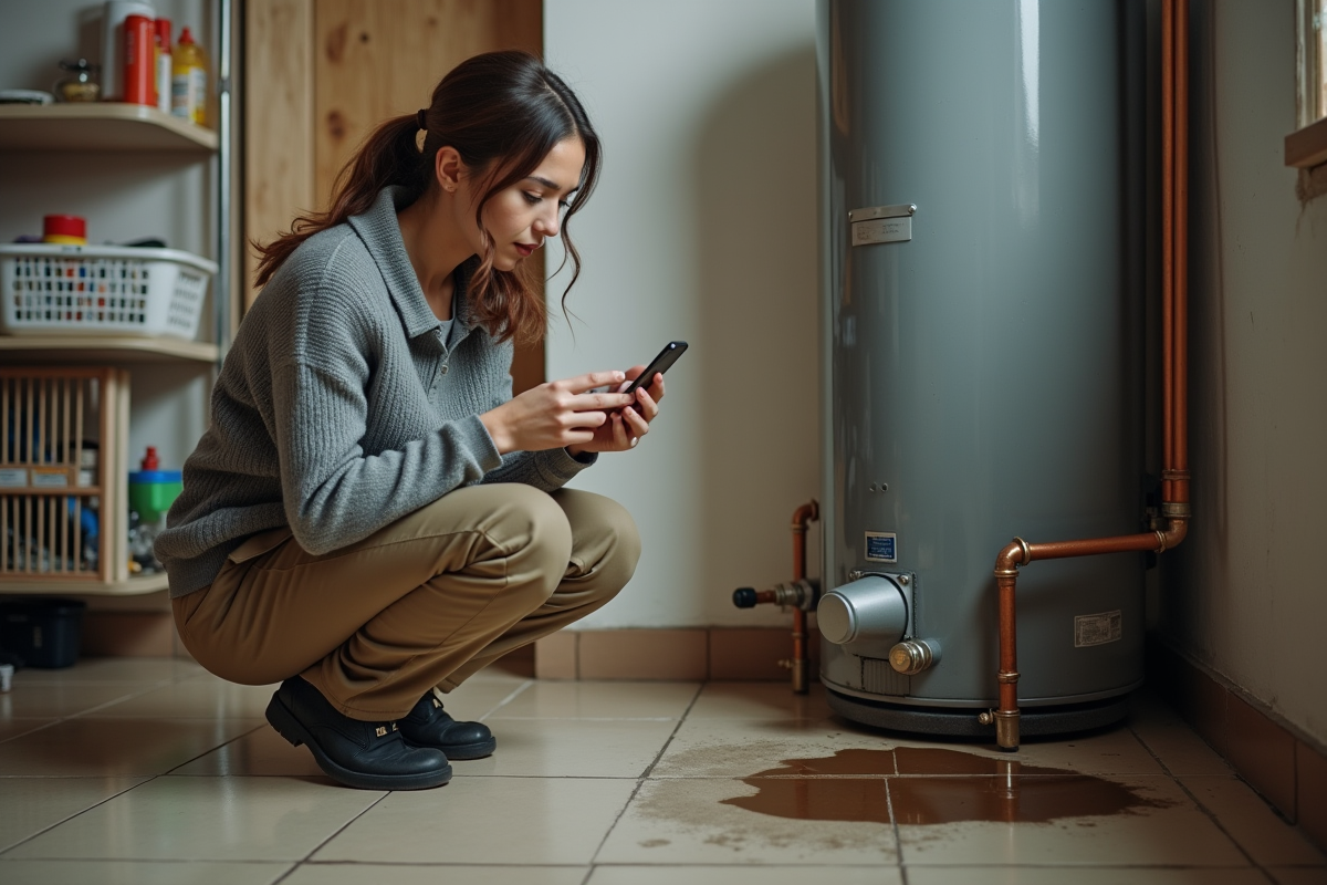 Jeune femme examinant une fuite d