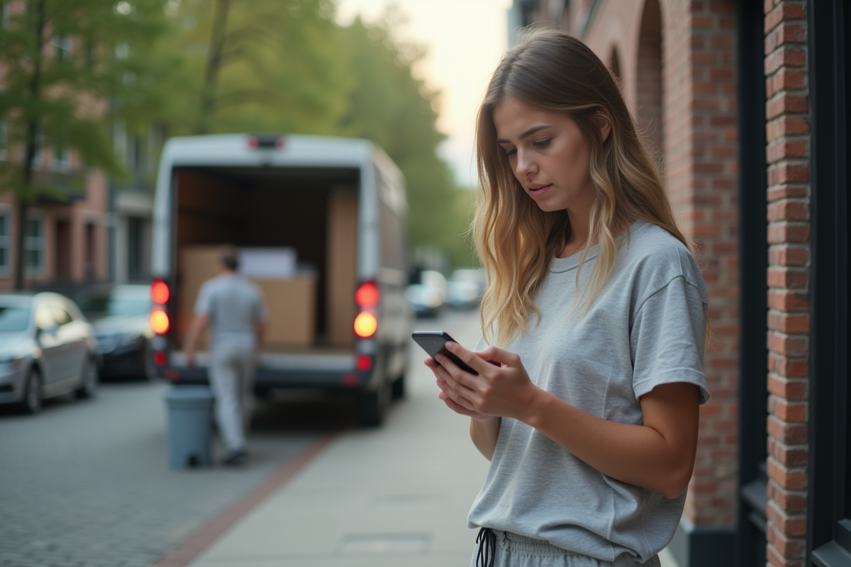 Femme vérifiant ses devis de déménagement devant l