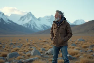 Homme d'âge moyen face aux montagnes de Patagonie