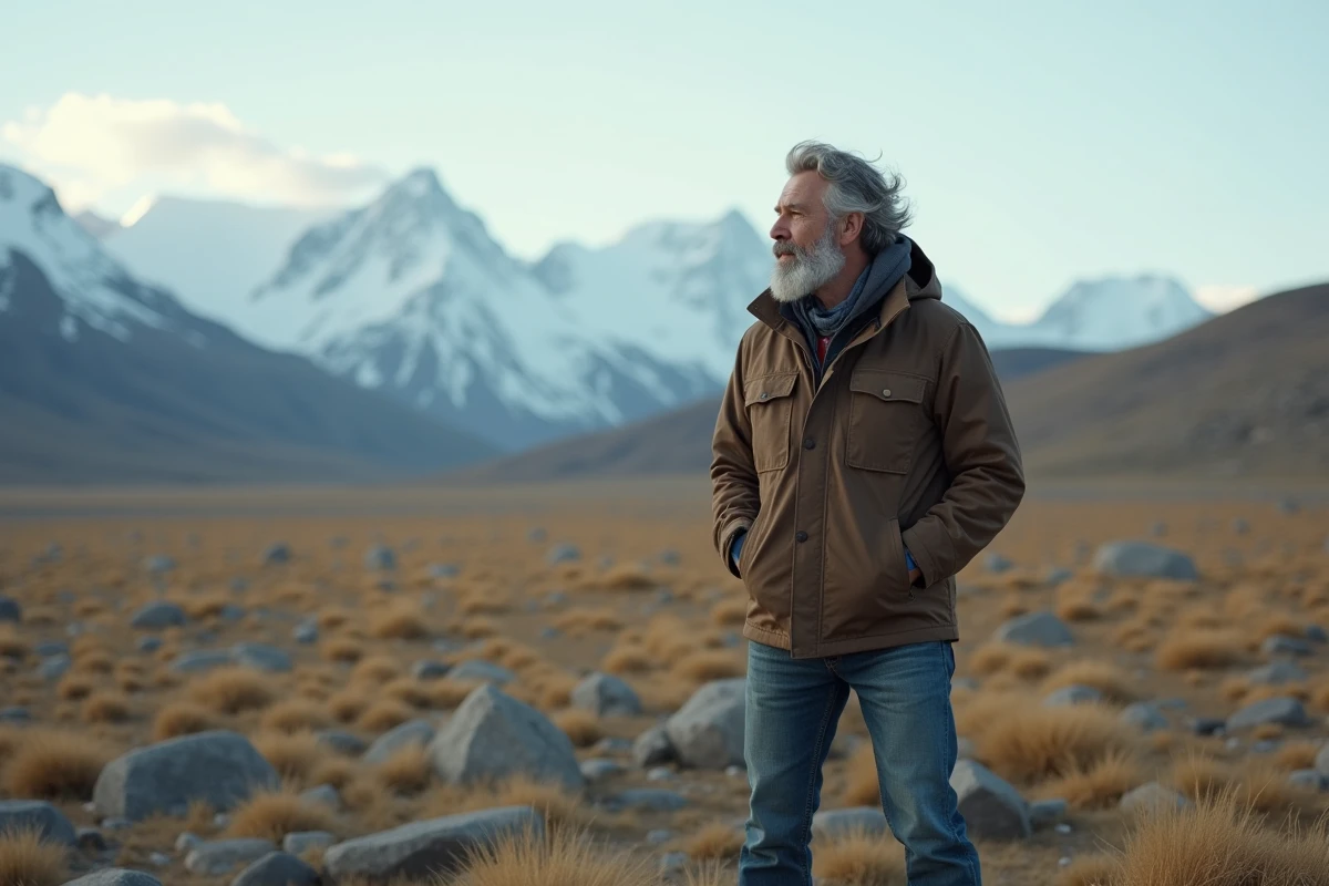 Homme d'âge moyen face aux montagnes de Patagonie