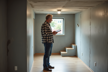 Homme inspectant un sous-sol moderne et bien fini