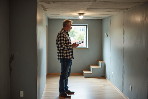 Homme inspectant un sous-sol moderne et bien fini