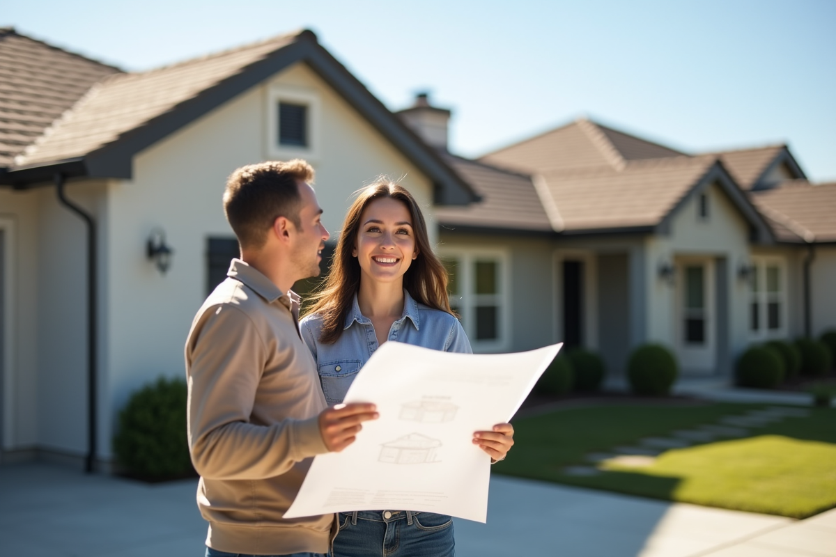 Jeune femme souriante discutant de toiture avec un professionnel