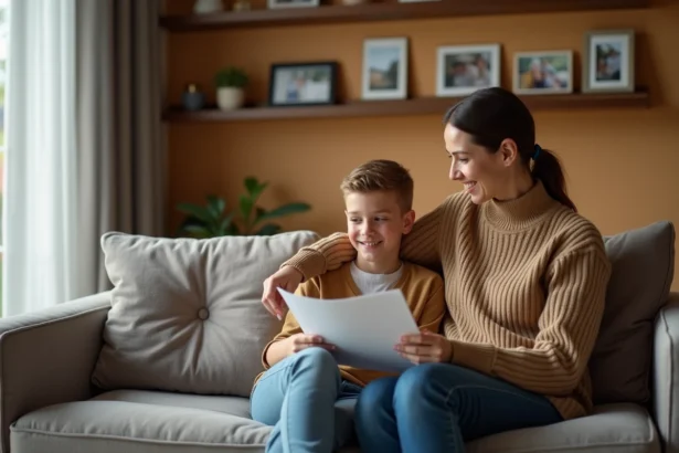 Femme et adolescente assises sur un canapé dans un salon chaleureux