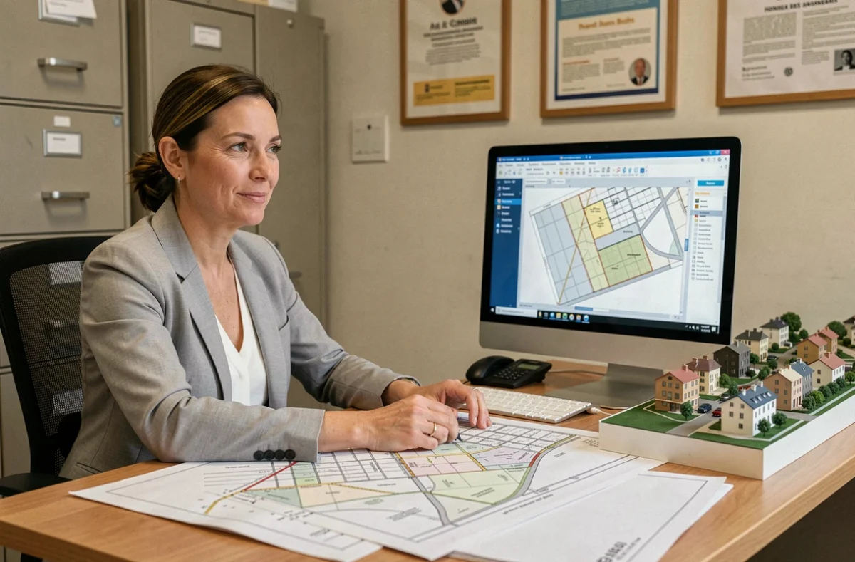 Urbaniste municipale consultant des plans de zonage et la réglementation du code de l'urbanisme pour l'installation de pompes à chaleur